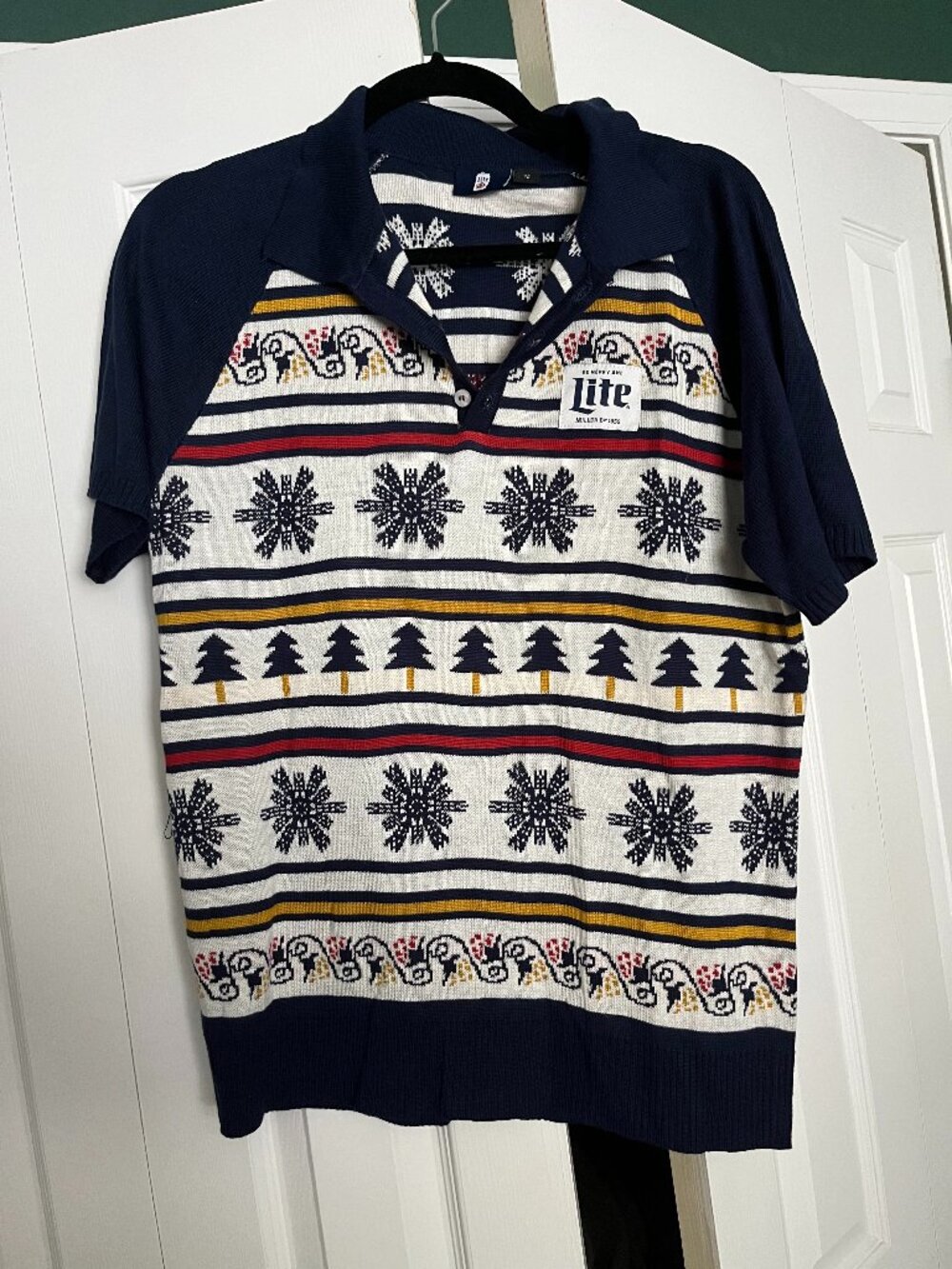 Miller Lite Ugly Christmas Sweater Shirt Polo Mens Medium